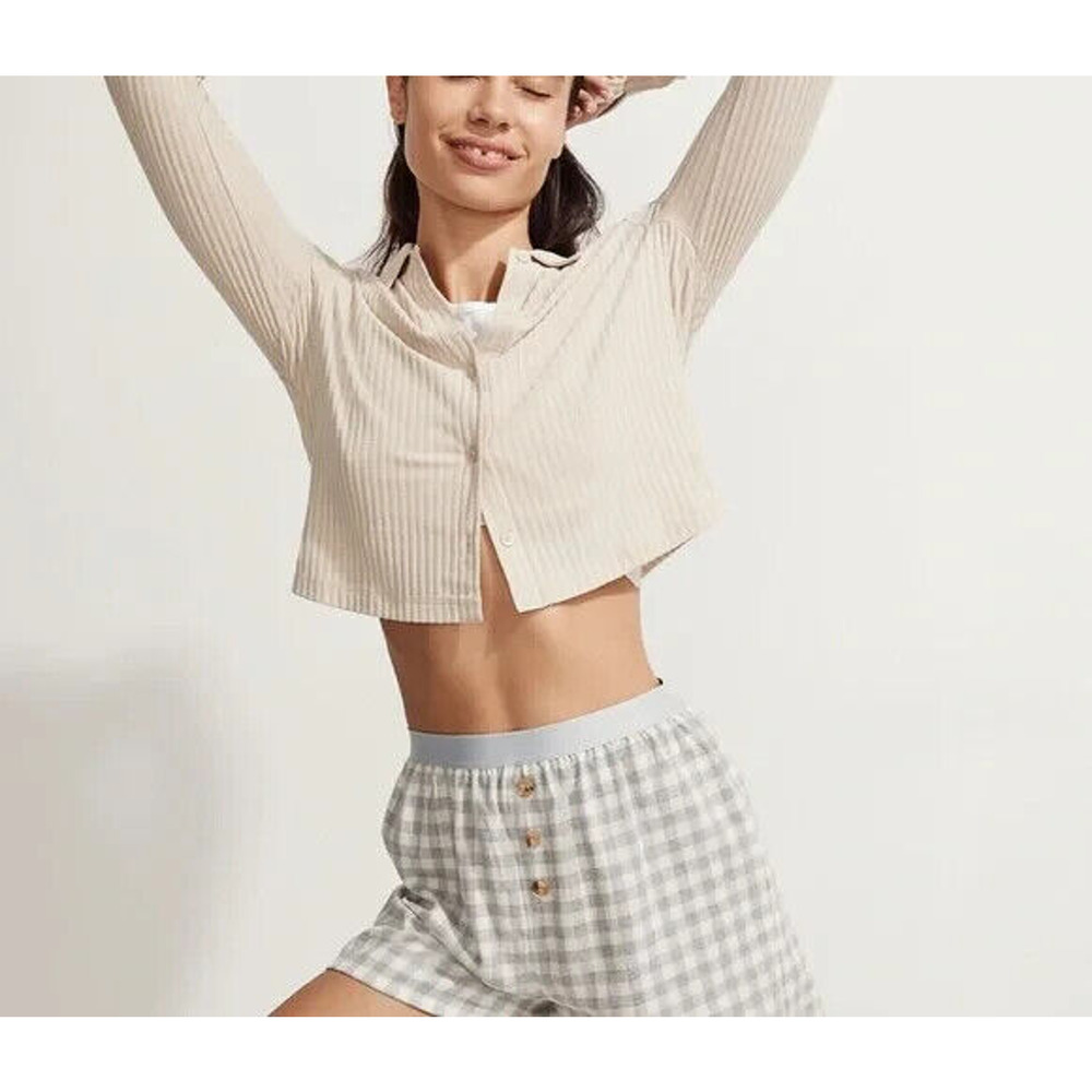 Madewell Cardigan Womens Small Beige Ribbed Cropped Lightweight Soft Sweater Top